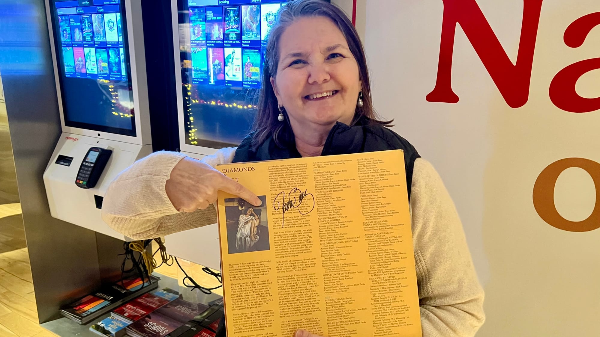 Joan Baez at Documentary Screening at Light House Cinema in Dublin, Ireland on 11 December 2024 (Loli got her copy of “Diamonds & Rust” signed).